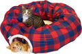 Plaid Tunnel Bed - Cozy Tunnel and Plush Nap Spot for Cats