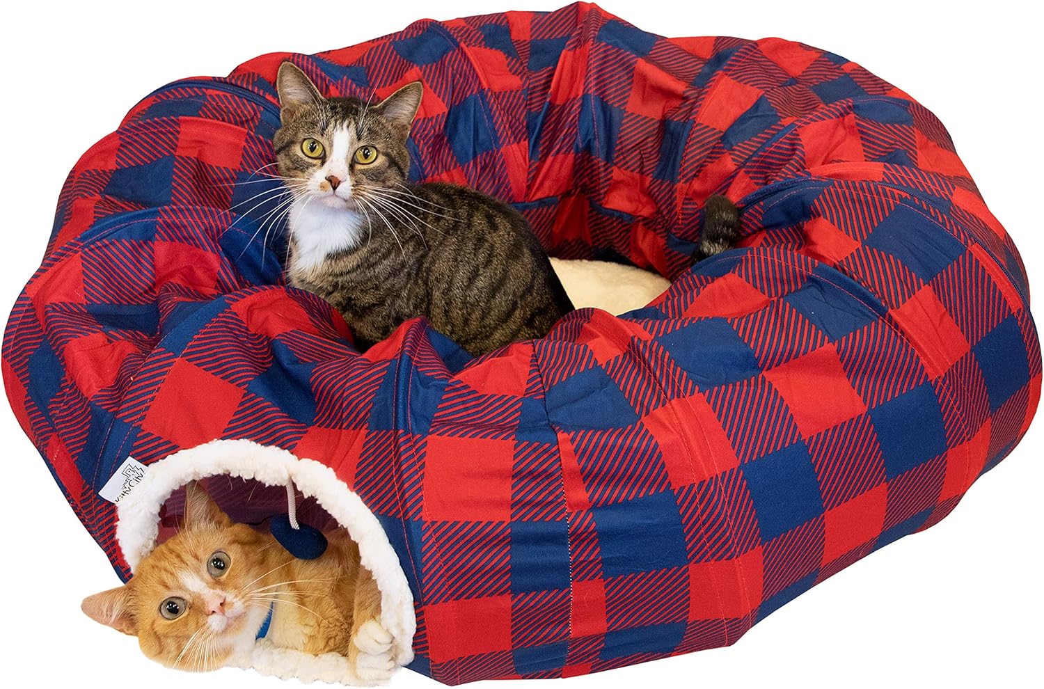 Plaid Tunnel Bed for Cats - Cozy Nap Spot and Play Tunnel