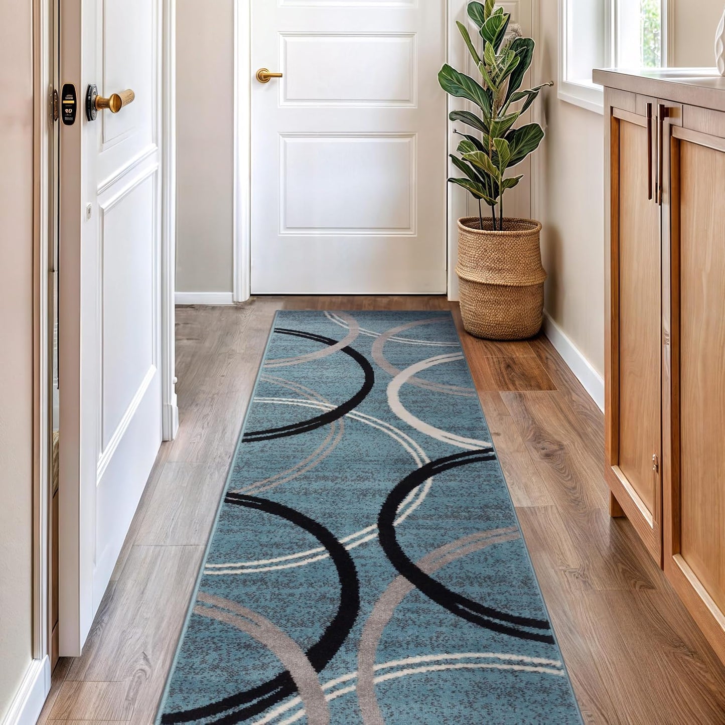 Rugshop Modern Wavy Circles Design Runner Rug for Hallways