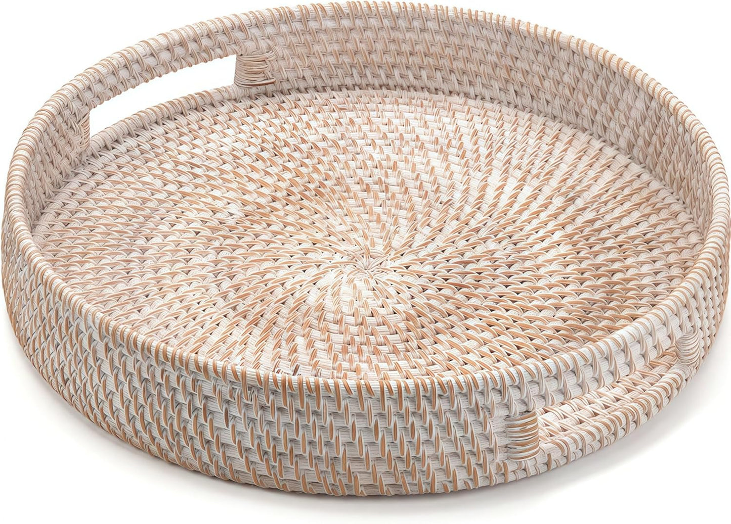 16.9in Round Rattan Tray for Serving and Home Decor Needs