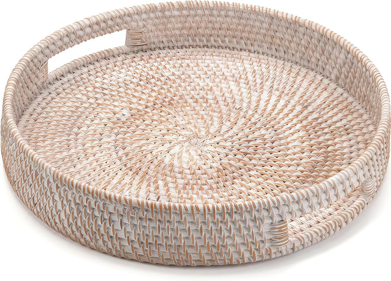 16.9in Round Rattan Tray for Serving and Home Decor Needs