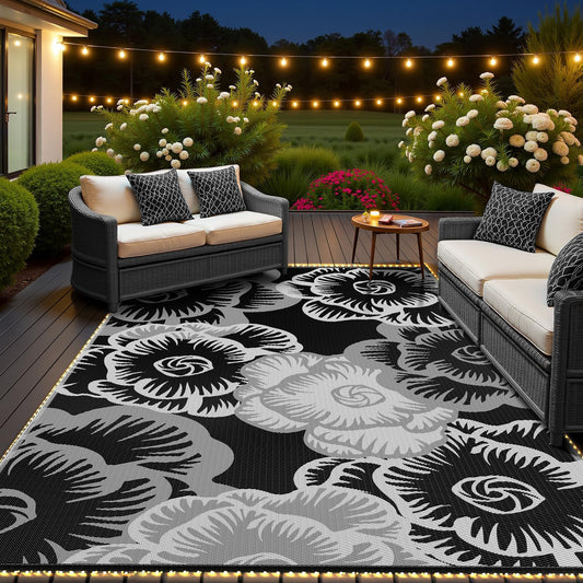MontVoo Outdoor Rug with LED Lights for Patio and Camping