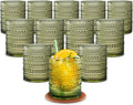 12 OZ Hobnail Drinking Glasses Set of 12 Green - Vintage Textured