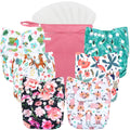 Cloth Diapers 6 Pack Flower Pattern - One Size Adjustable
