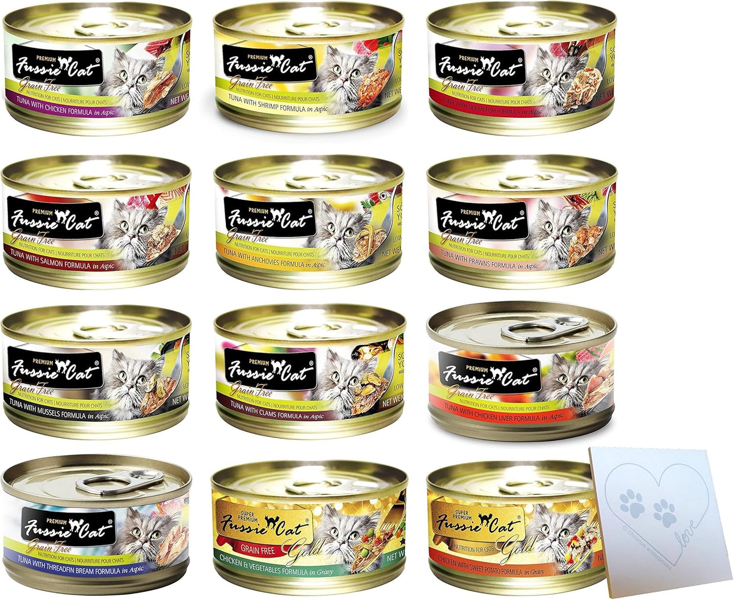 Fussie-Cat Premium Grain-Free Cat Food Variety Pack - 12 Flavors