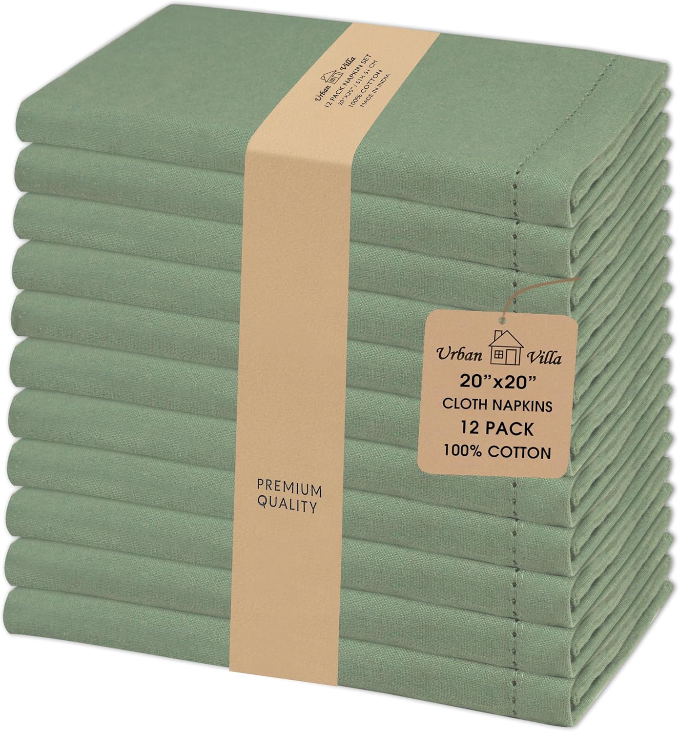 Sage Hemstitch Dinner Napkins Set of 12 for Elegant Dining