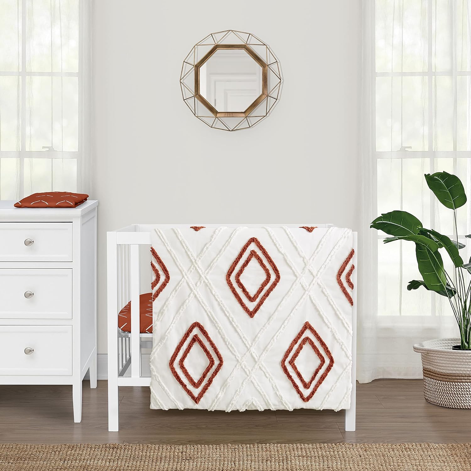 Sweet Jojo Designs Rust Orange Boho Arrow Mini Crib Bedding Set