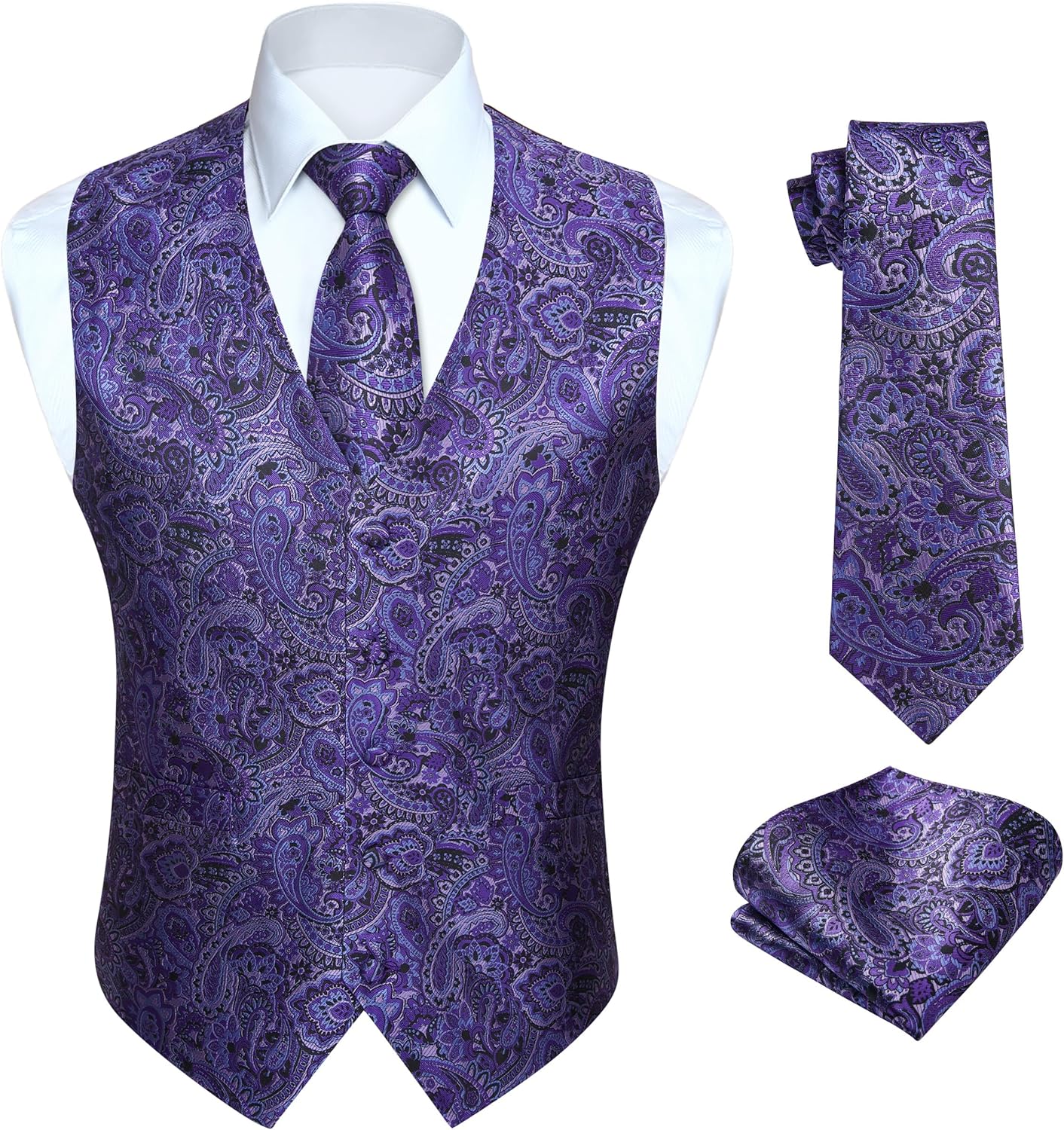 HISDERN Men's Paisley Vest Tie Set for Weddings and Parties