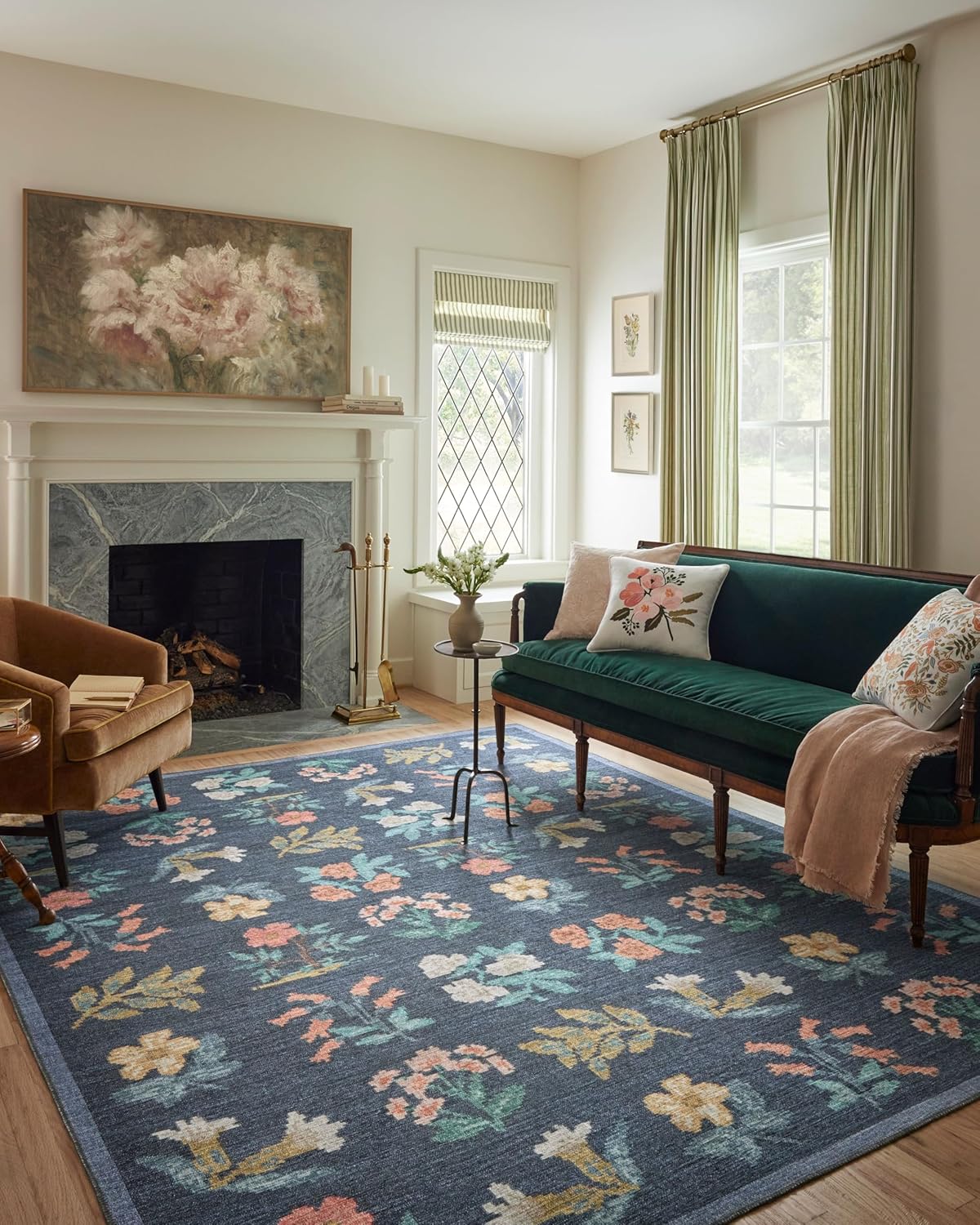 Rosa Collection Runner Rug by Rifle Paper Co. - Navy 2ft-6in x 12ft-0