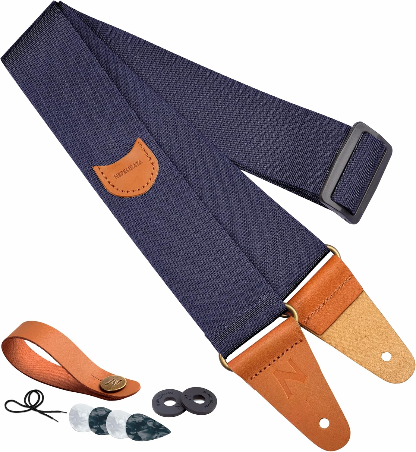 Nefelibata Vintage Guitar Strap, Free Accessories ~ Prussian Blue