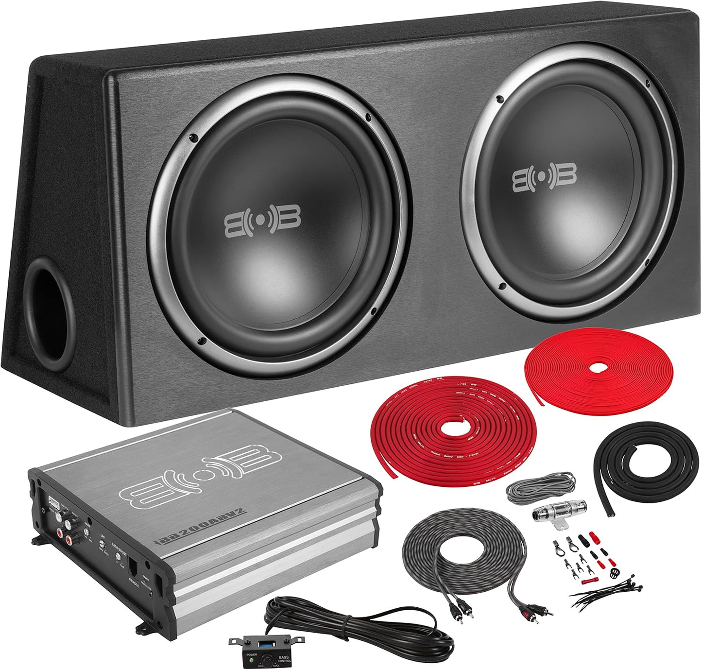 Powerful Dual 12in Subwoofer Package with Amplifier and Kit