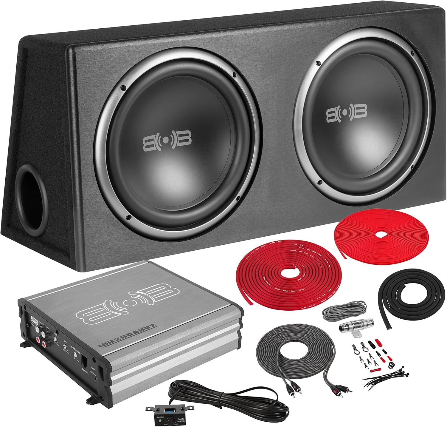 Powerful Dual 12in Subwoofer Package with Amplifier and Kit