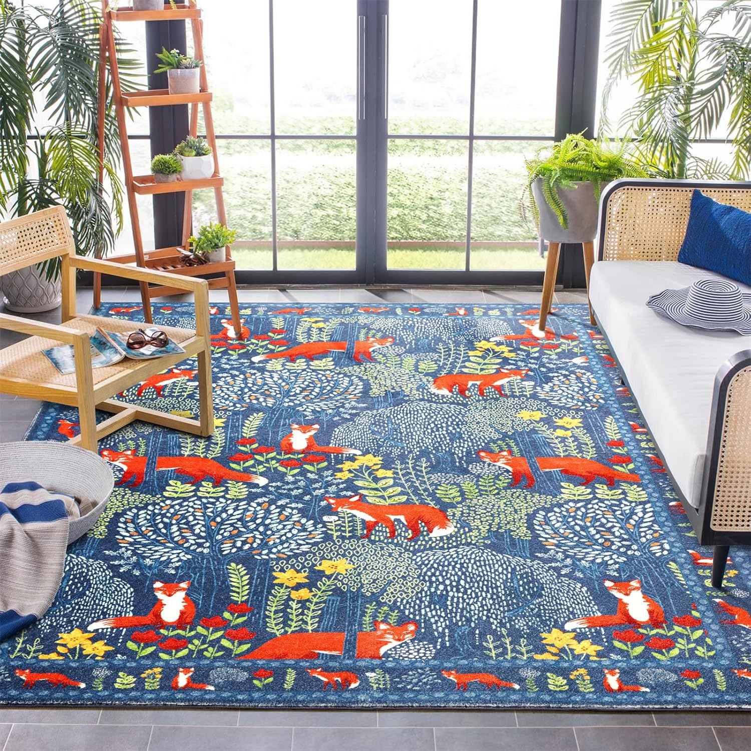 Cute Woodland Forest Living Room Rug for Kids and Adults