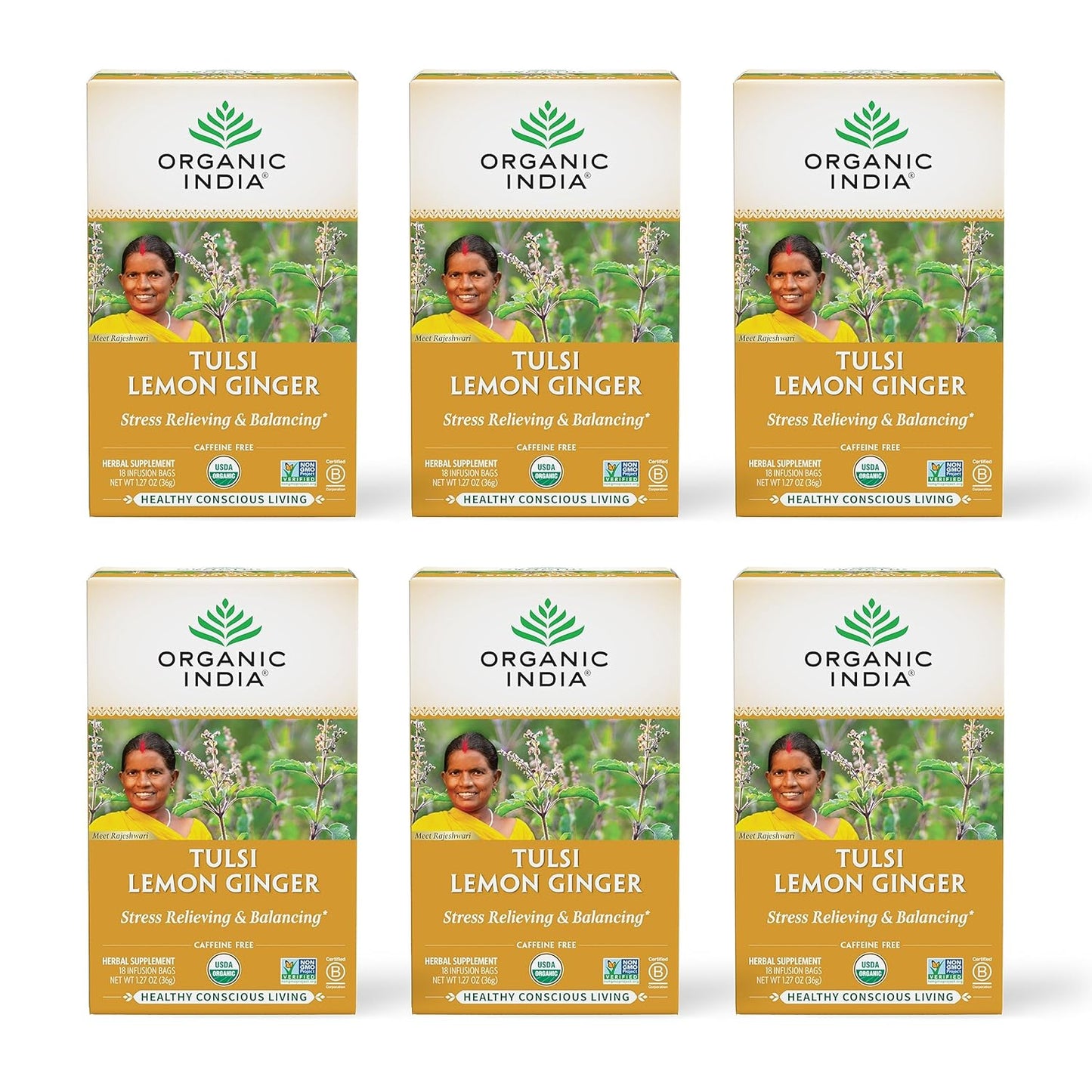 Organic India Tulsi Lemon Ginger Tea Bags for Stress Relief