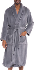 Alexander Del Rossa Mens Robe Plush Steel Gray - Warm, Extra Thick