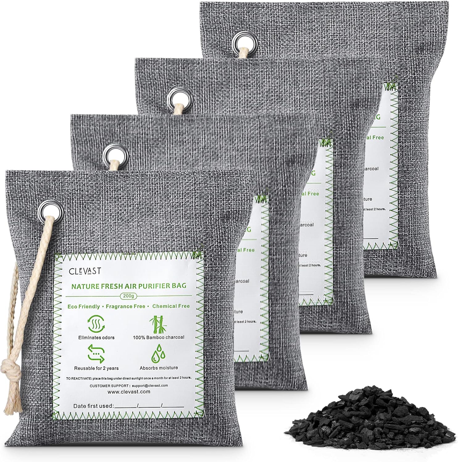 CLEVAST Bamboo Charcoal Bags: Odor Absorber & Purifier