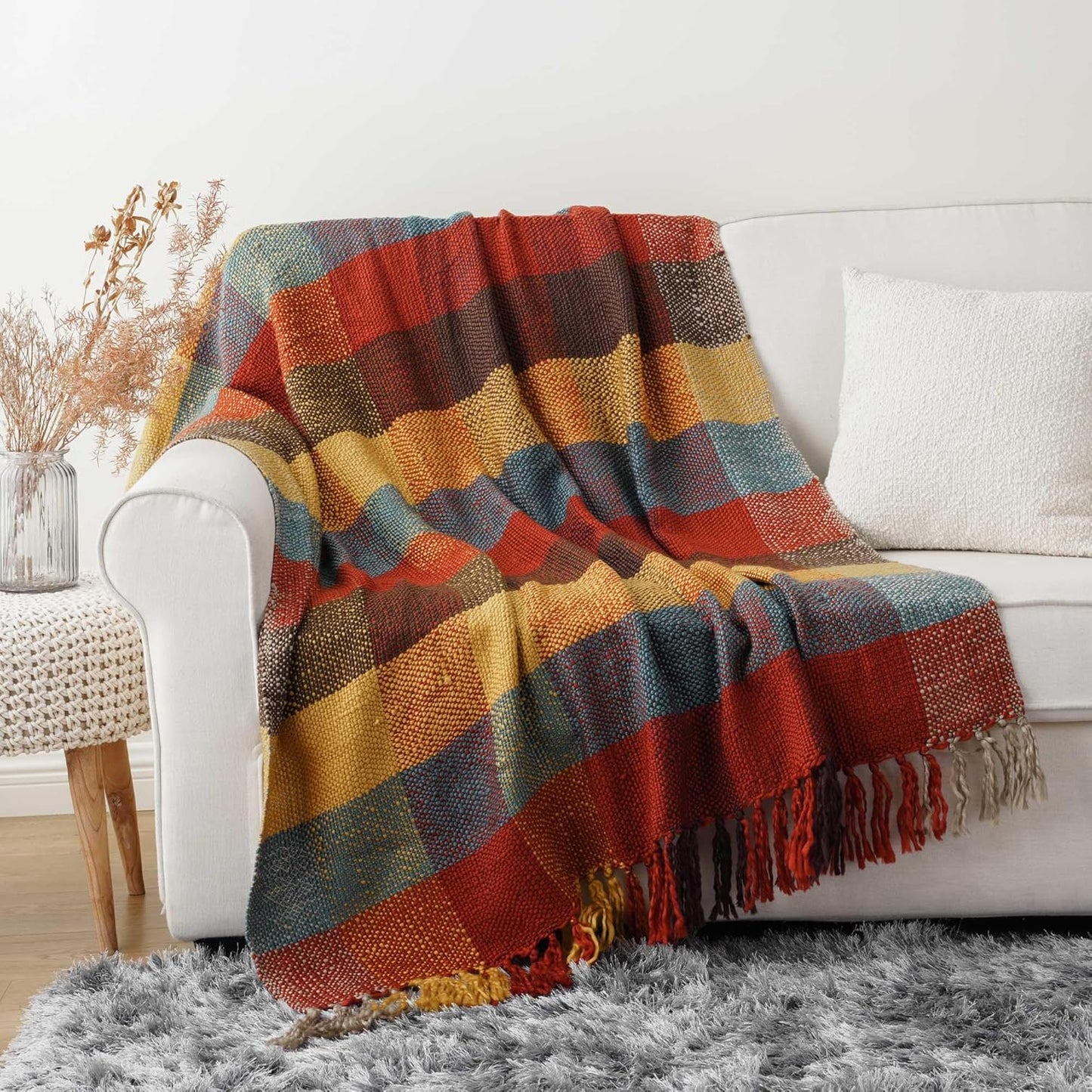 BATTILO HOME Fall Plaid Throw Blanket for Cozy Rustic Decor