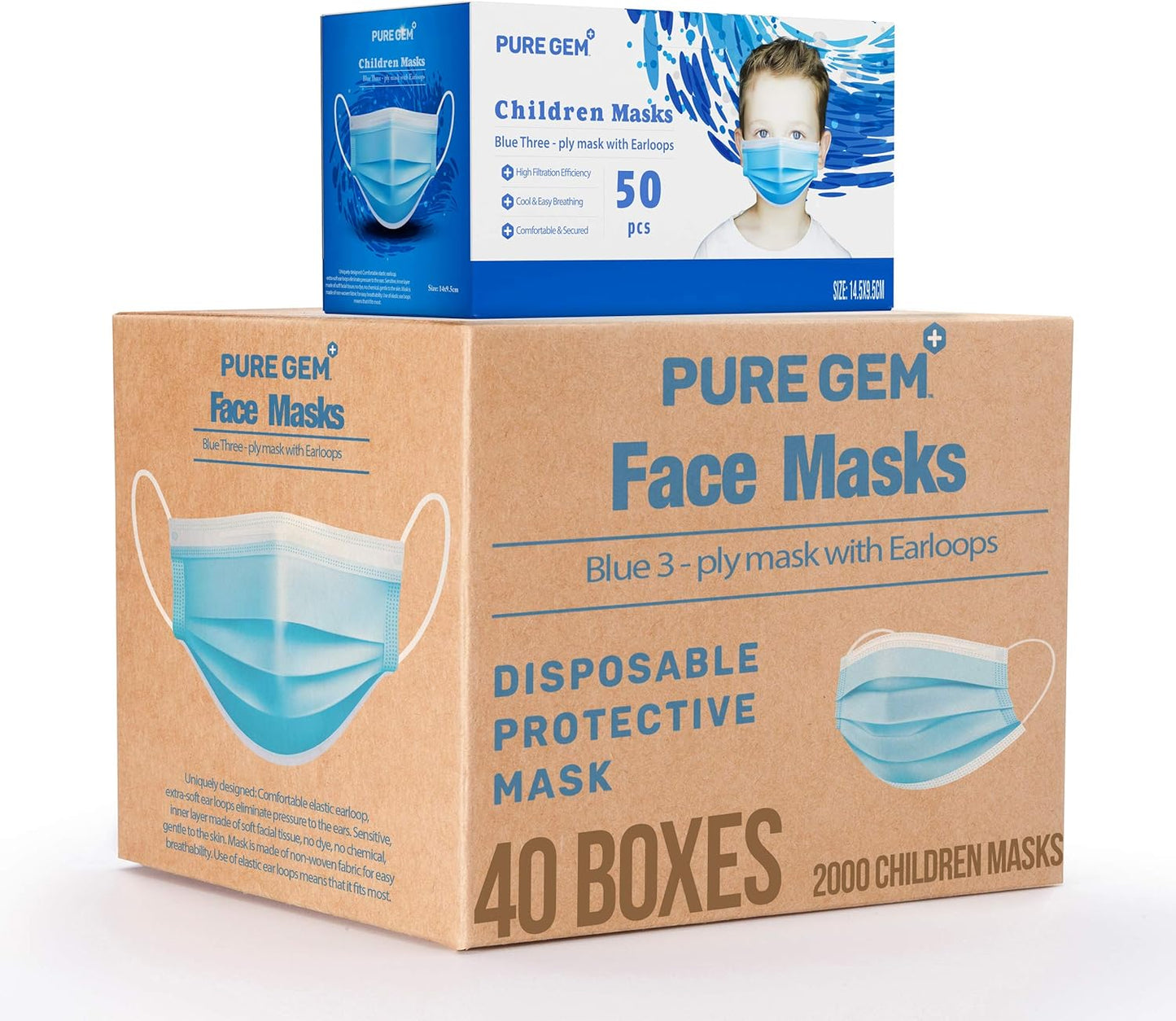 Premium Pack of Children's Size Disposable Face Masks for Kids