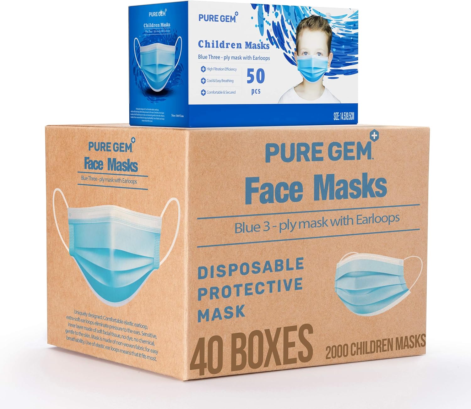 Premium Pack of Children's Size Disposable Face Masks for Kids