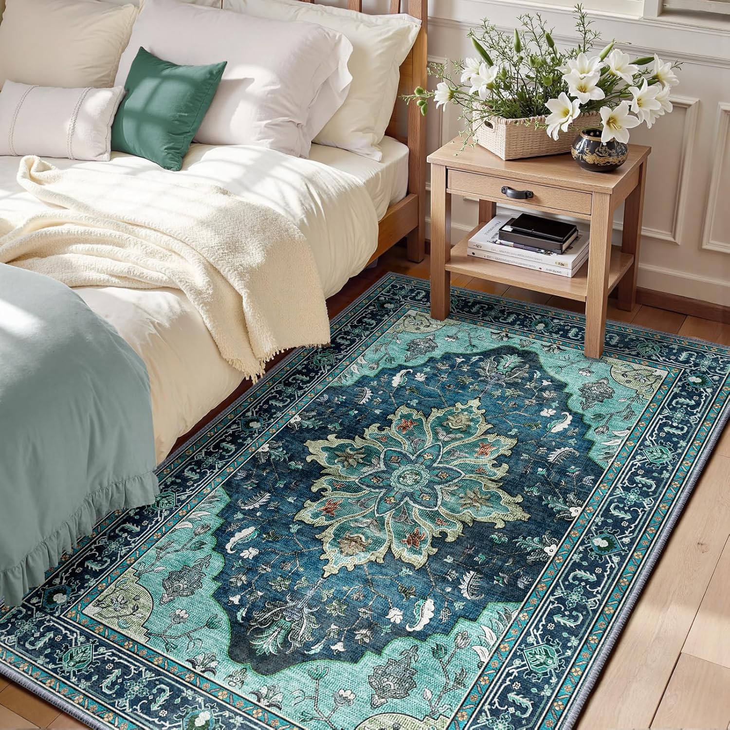 Vintage Floral Area Rugs 3ftx5ft Washable Non-Slip for Home