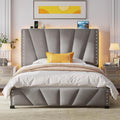 Full Size Velvet Bed Frame with Headboard and LED Light - Quiet