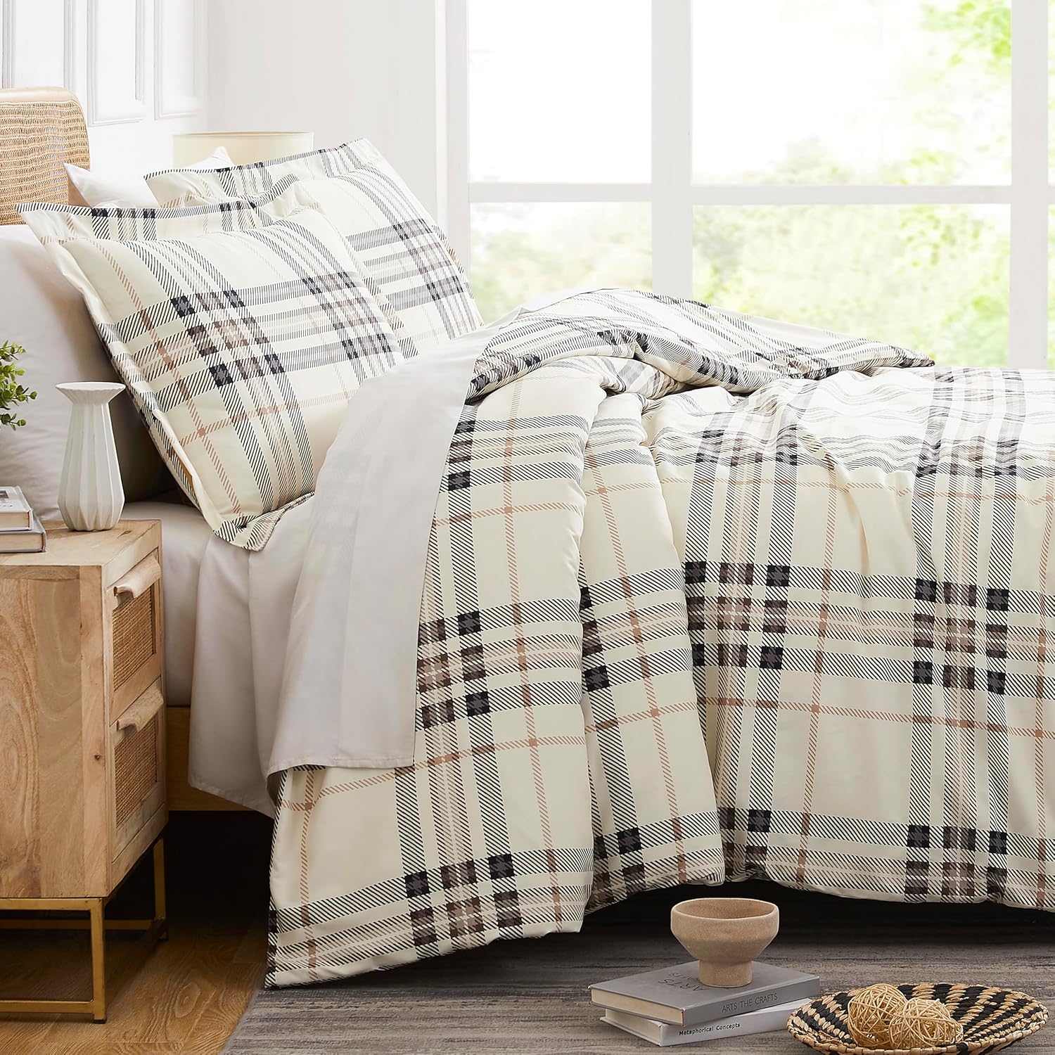Oversized Plaid Duvet Cover Queen Size Set for Luxurious Comfort