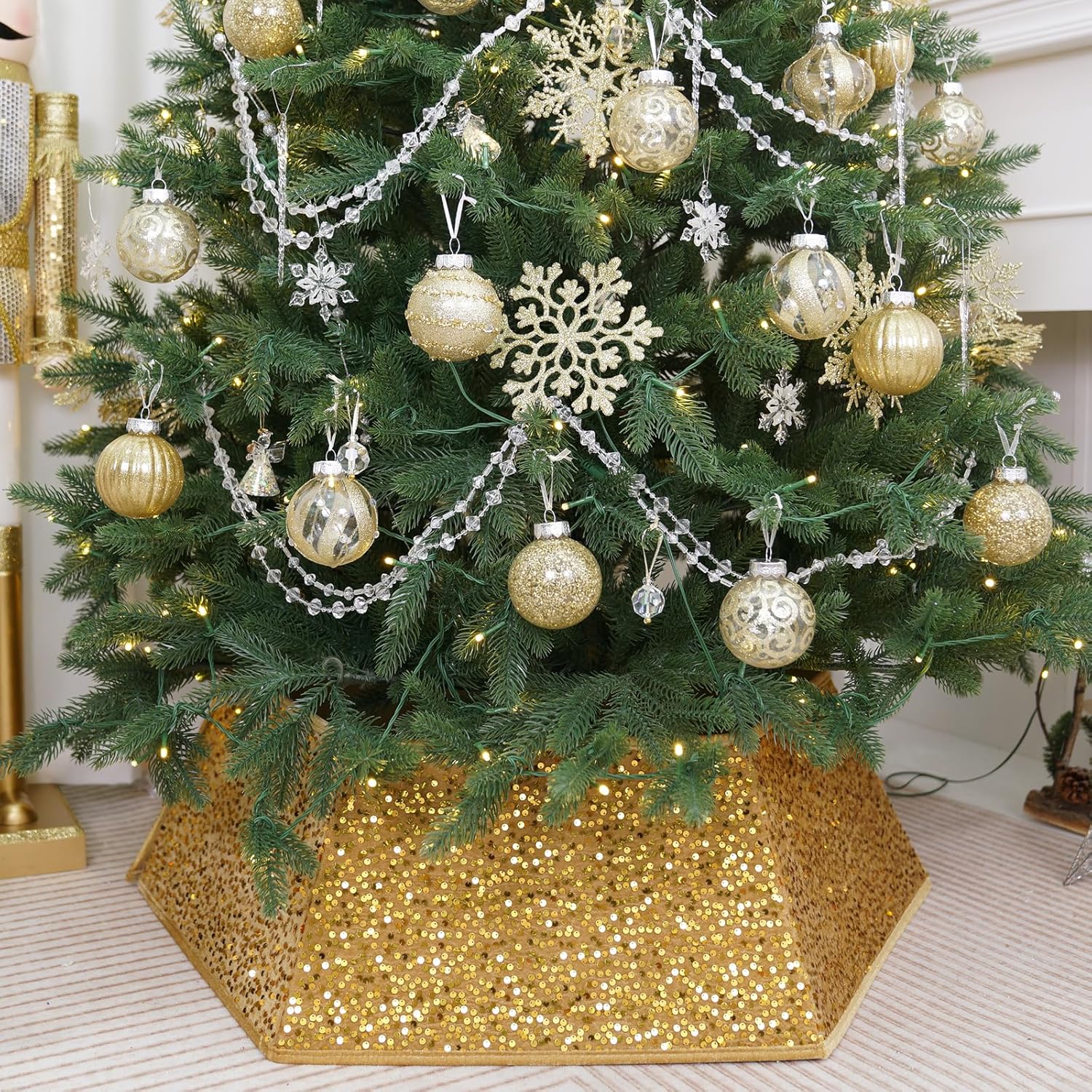 Gold Christmas Tree Collars for Artificial Trees - 33.5 Inch