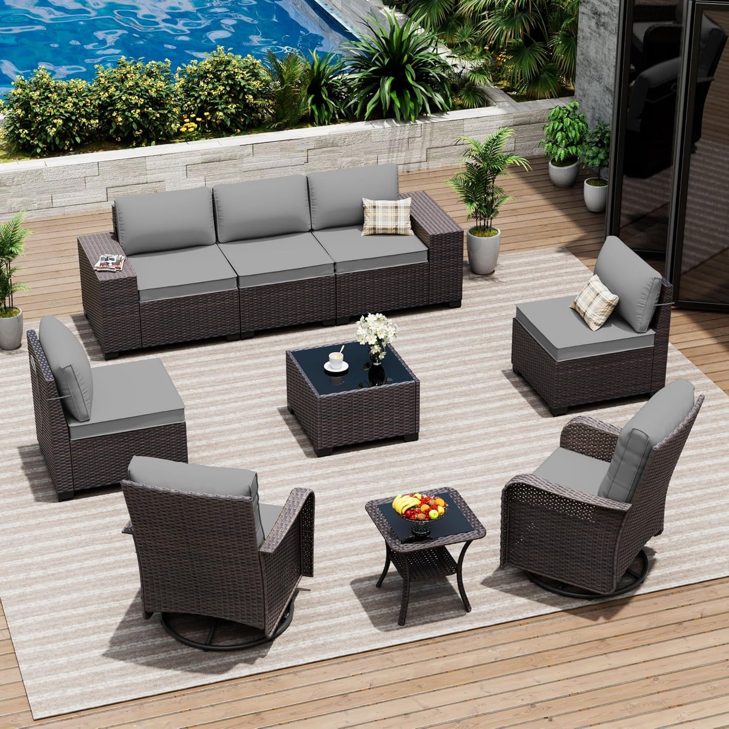 9 Pieces Patio Furniture Set with Swivel Chairs for Comfort
