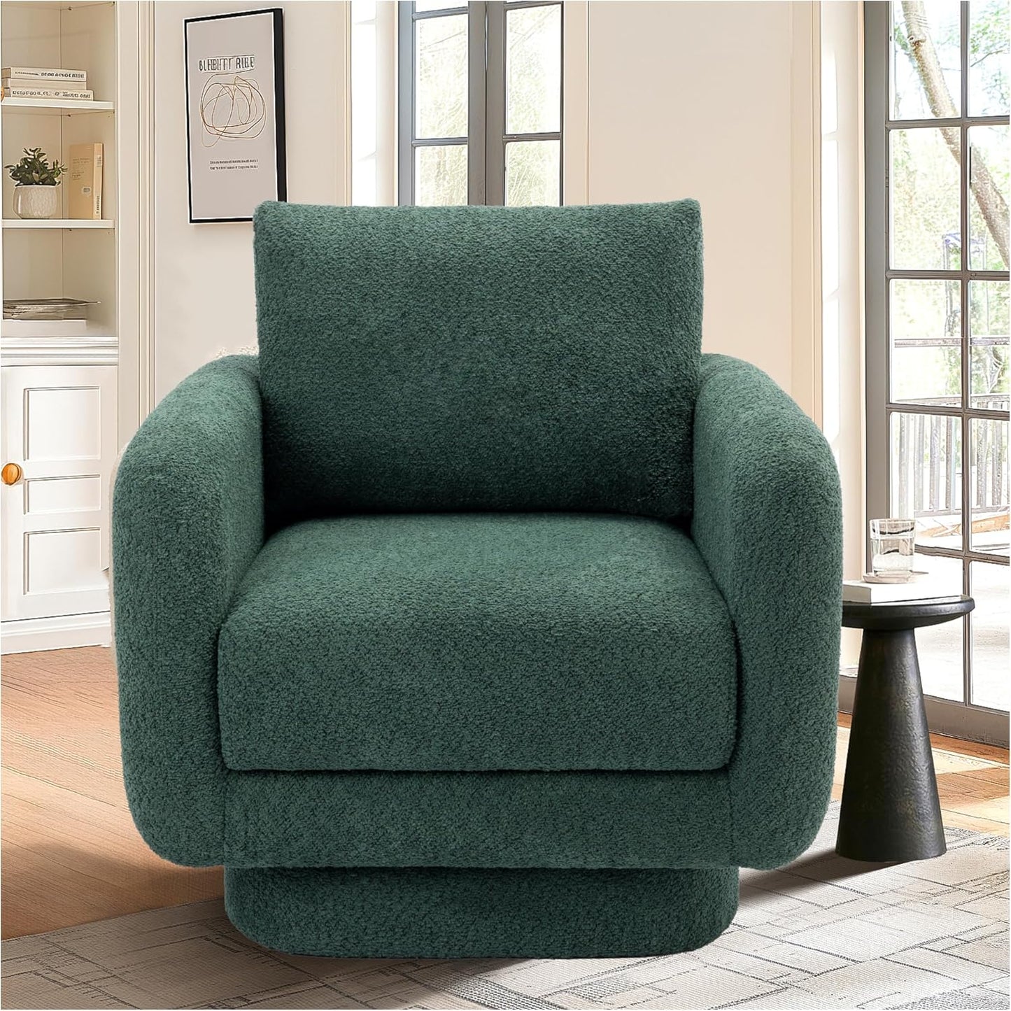 COLAMY Green Swivel Barrel Chair - Comfy Living Room Style