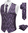 COOFANDY Men's Paisley Vest Tie Set 3PC - Sleek Holiday Waistcoat