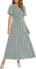 Maggeer Womens Smocked Floral Maxi Dress - Comfortable Elegant Fit