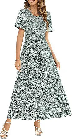 Maggeer Womens Floral Boho Tiered Maxi Dress for Weddings