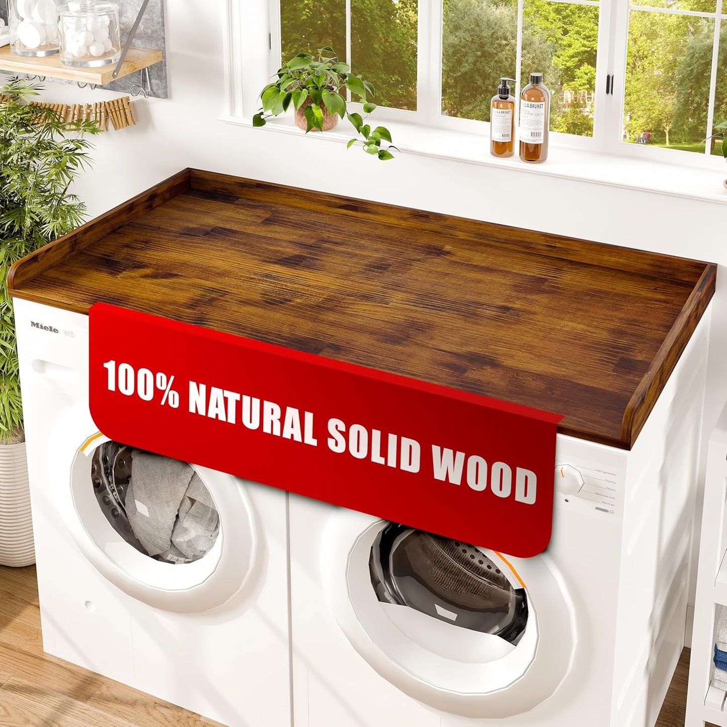 Natural Solid Wood Washer Dryer Countertop for Laundry Room