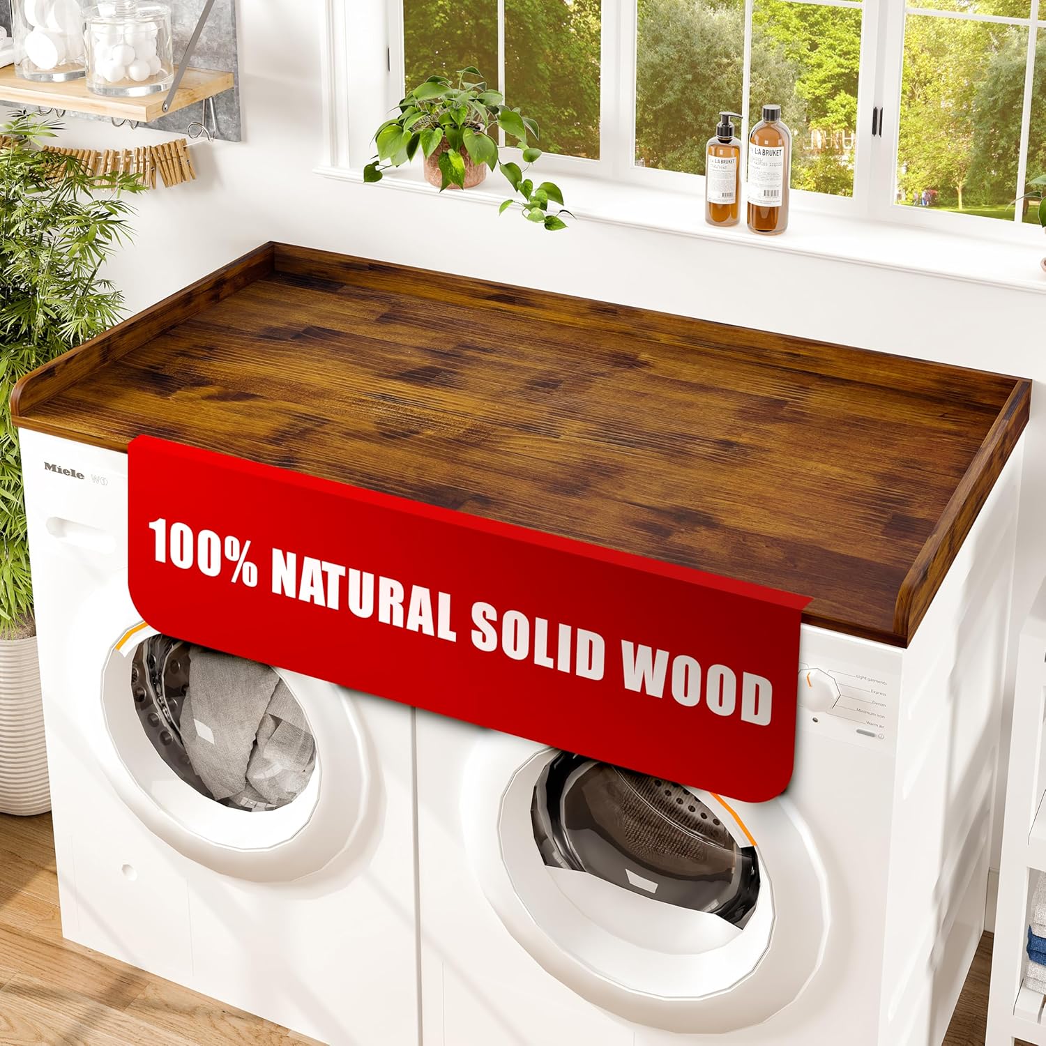 Natural Solid Wood Washer Dryer Countertop for Laundry Room