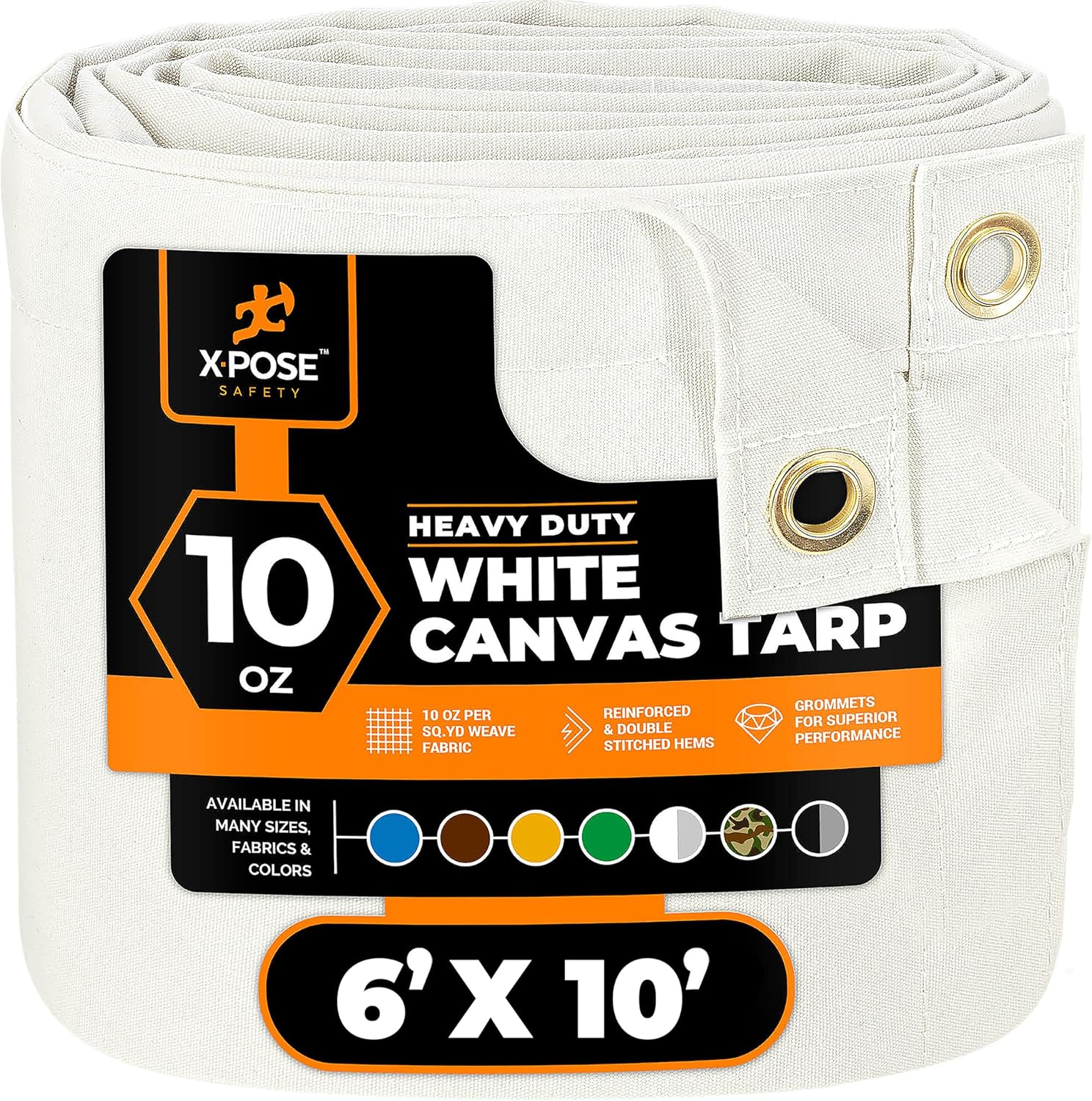 Xpose Safety Canvas Tarp - Heavy Duty Water Resistant 6ft x 10ft