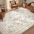 5x7 Area Rug Washable Boho Vintage Floral Low Pile Rug - Soft & Non