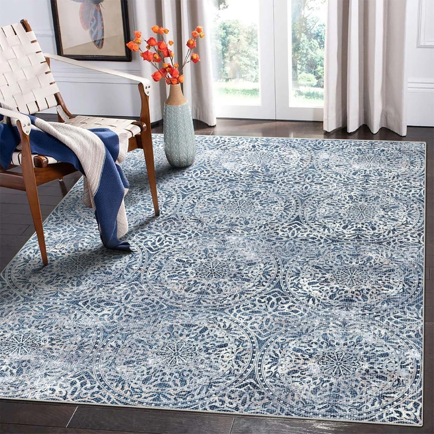 vivorug 9x12 Area Rugs for Living Room, Vintage Blue Design