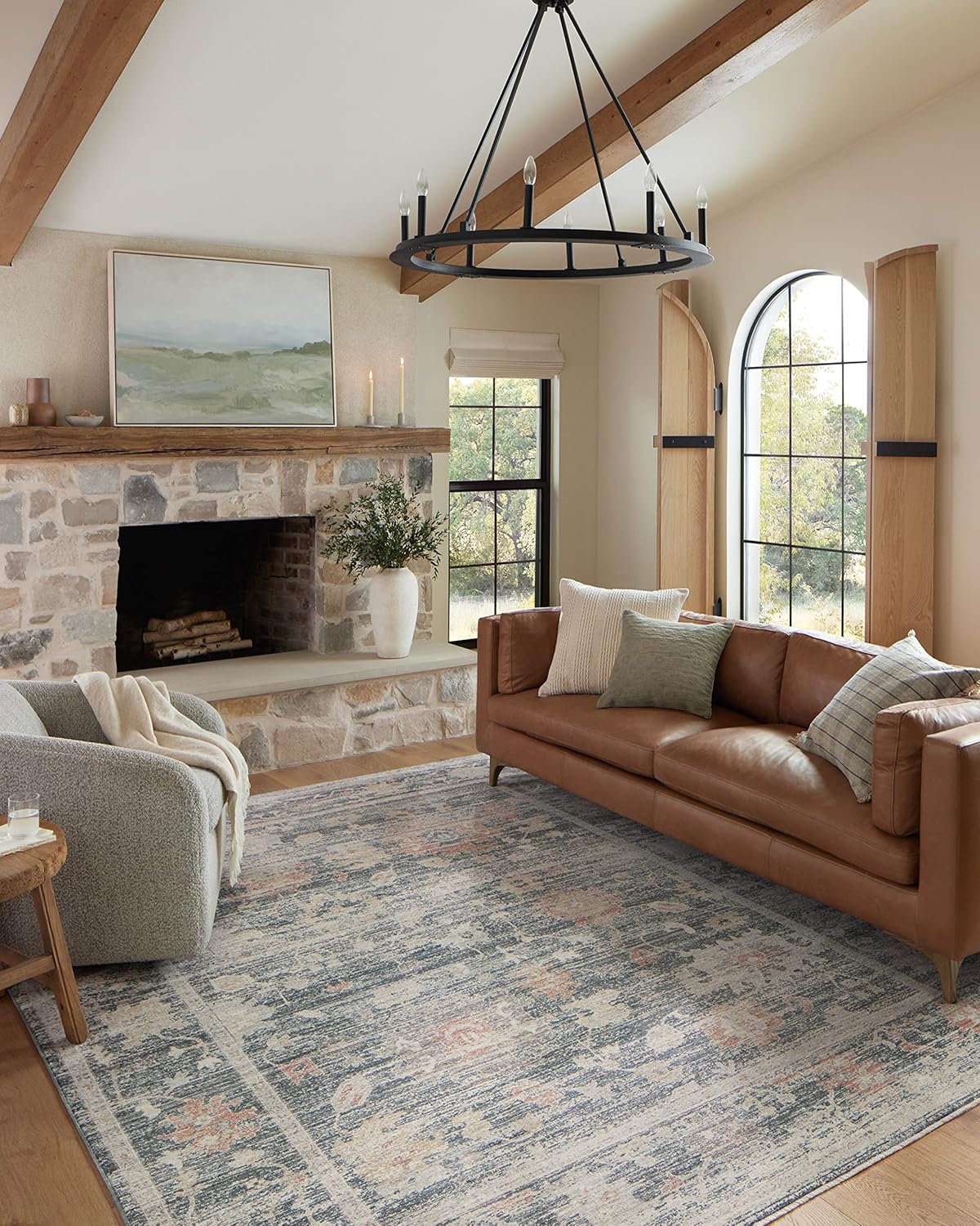 Loloi Magnolia Home Millie Collection Round Area Rug in Blue/Multi