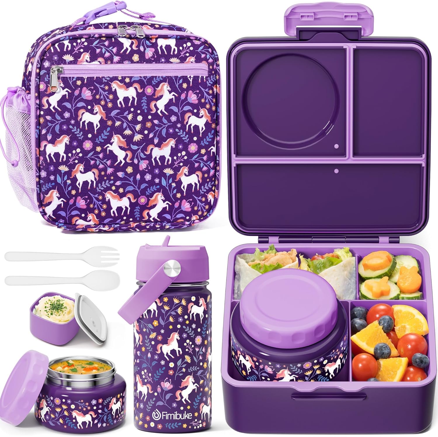 Fimibuke Kids Bento Lunch Box Set with Thermos for School