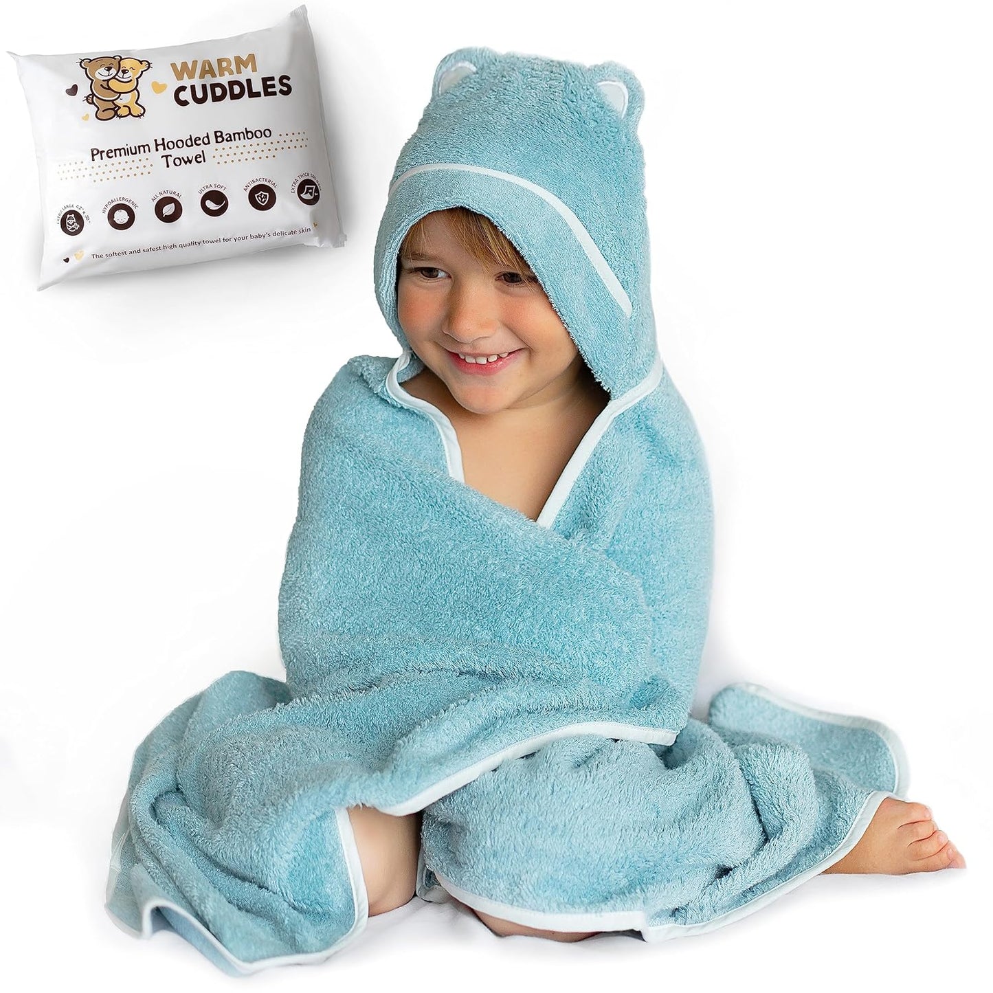 Premium Toddler Towels with Hood for Boys and Girls in Blue