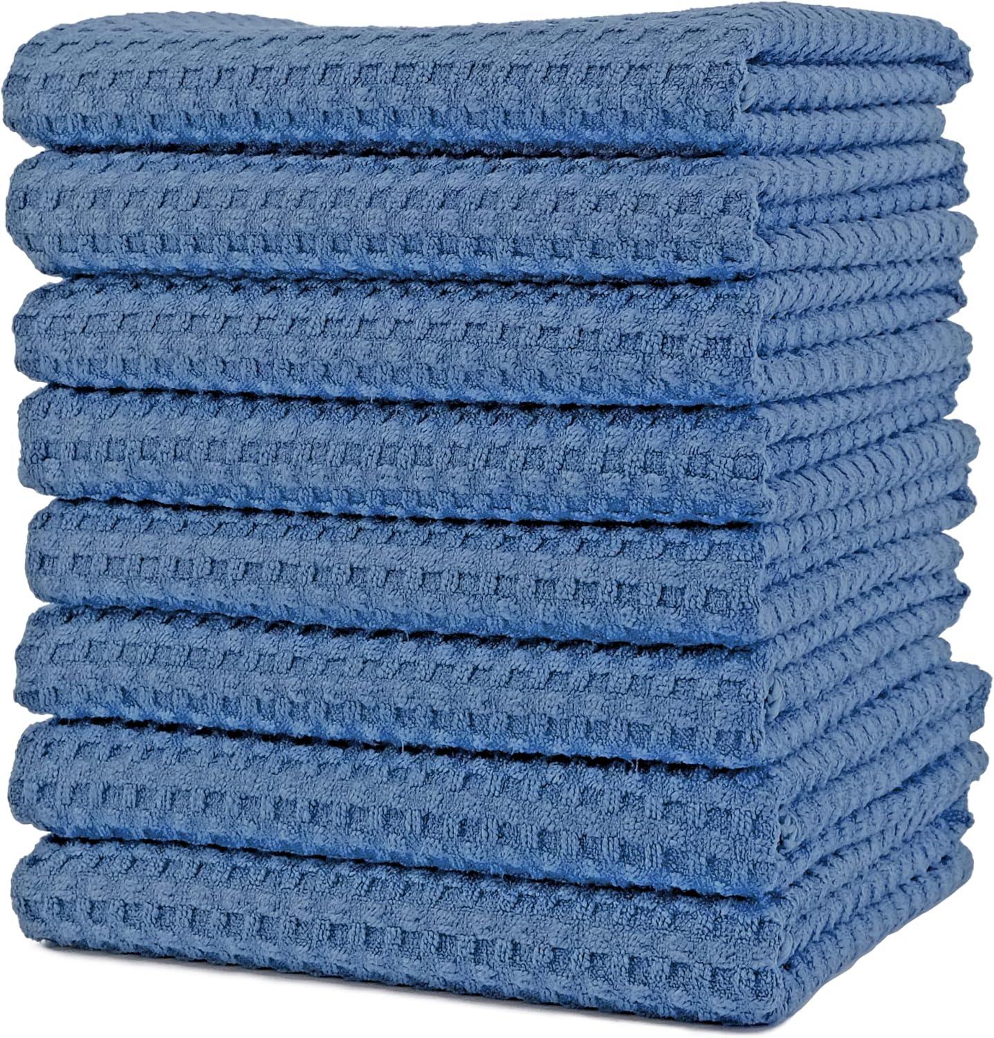 8 Pack POLYTE Blue Waffle Weave Towels