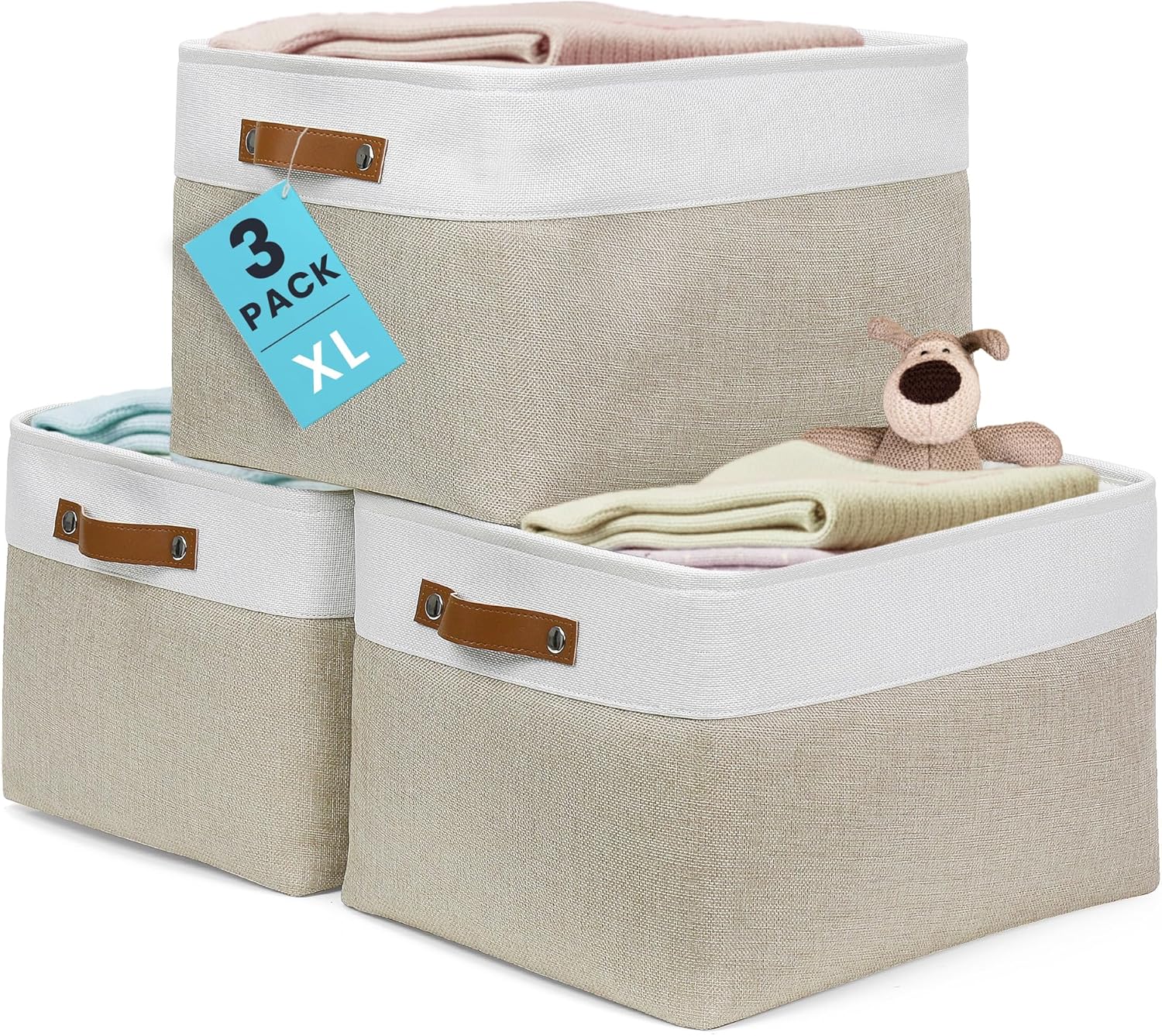 Extra Large Fabric Storage Baskets for Shelves - 3 Pack