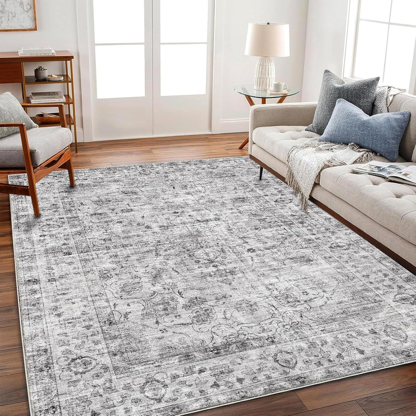 Vintage Traditional Area Rug 6ftx9ft Washable Non Slip Carpet