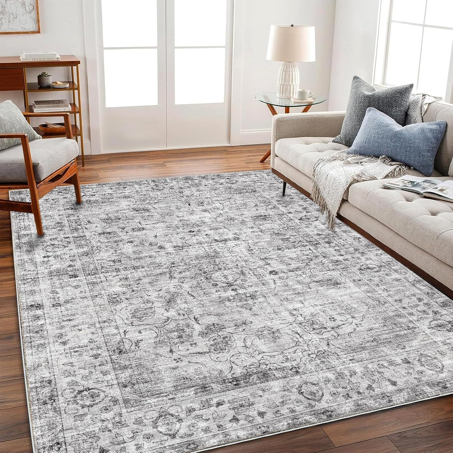 Vintage Traditional Area Rug 6ftx9ft Washable Non Slip Carpet