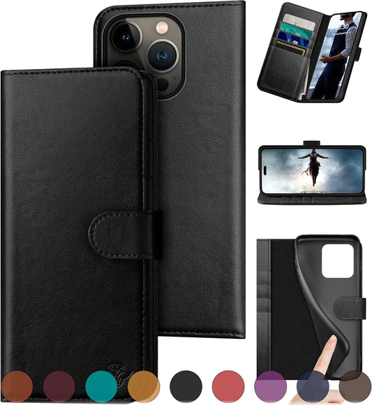 Compatible with iPhone 16 Pro Max Genuine Leather Wallet Case