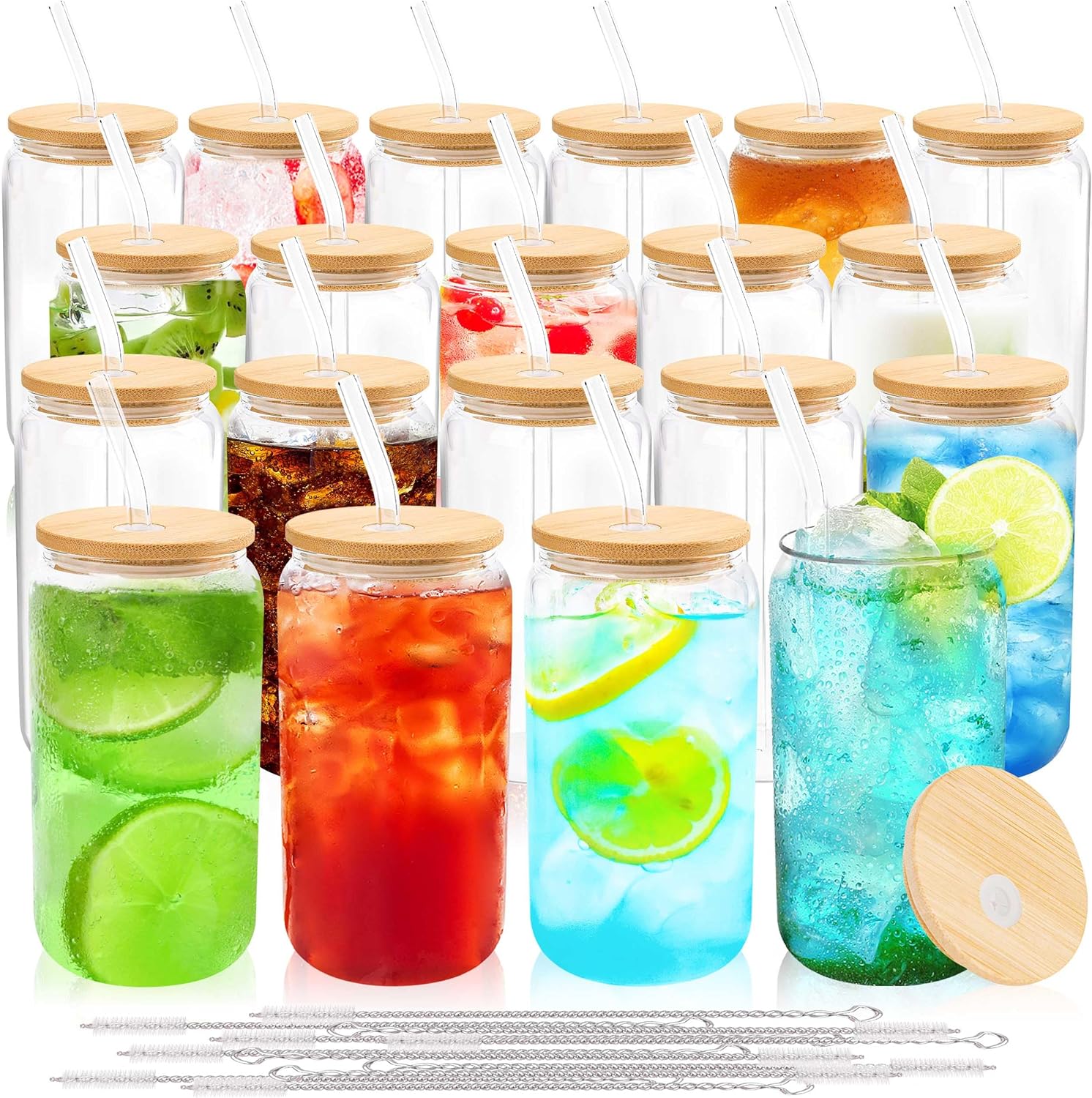 Joyclub Glass Cups with Bamboo Lids and Straws for Every Drink