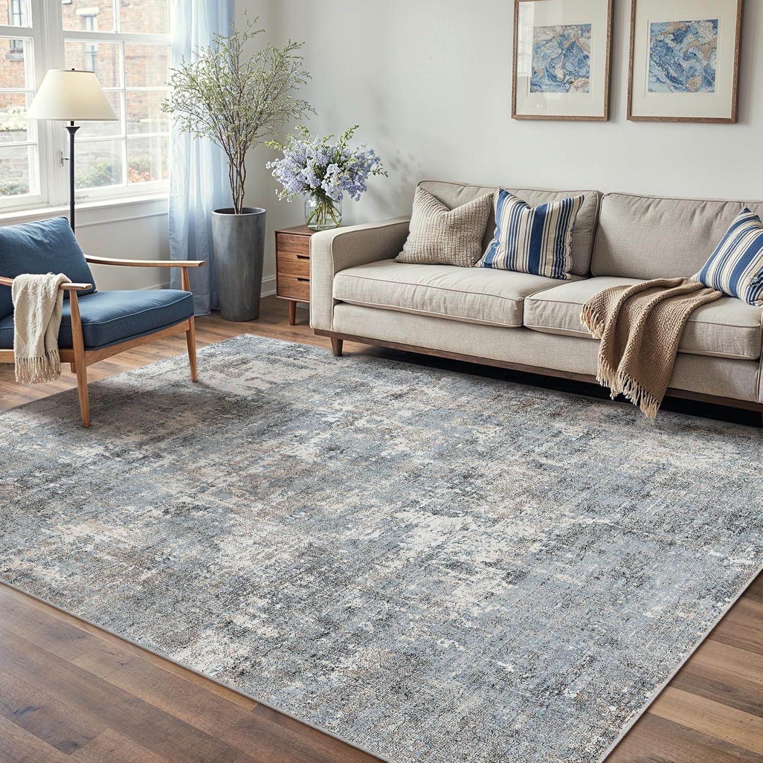 Machine Washable Area Rug 8x10 Grey for Modern Living Rooms