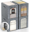 55L Stackable Clothes Storage Bins with Lid - 4-Pack Deep Closet Fit