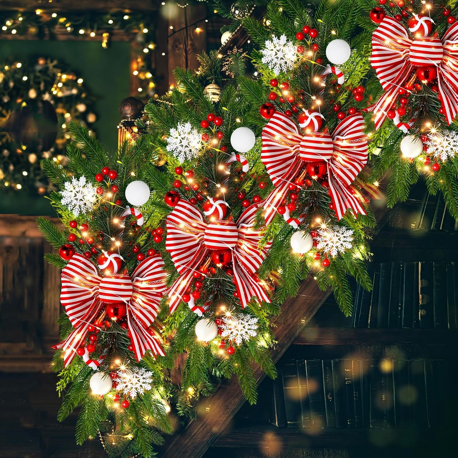 Lyrow 4 Pack Christmas Artificial Swags for Festive Decor