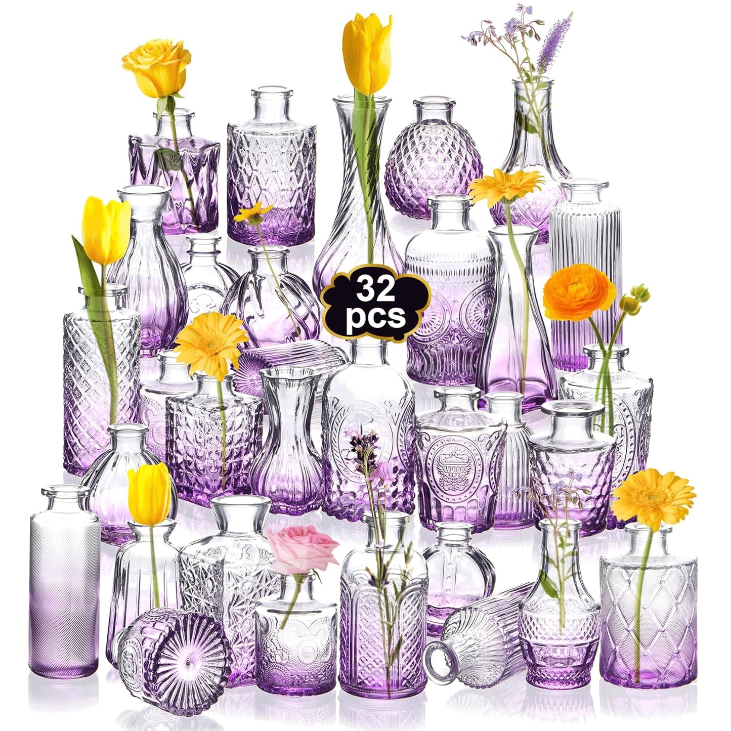 Clear Bud Vases Bulk 32 for Wedding Decor and Home Centerpieces